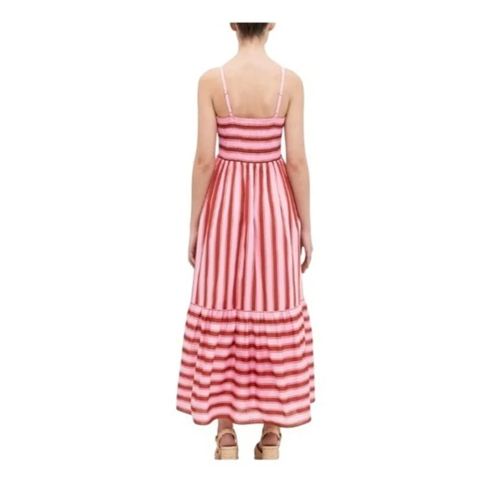 Kate Spade New York Calais Stripe‎ Smocked Maxi Dress Rosy Carnation M